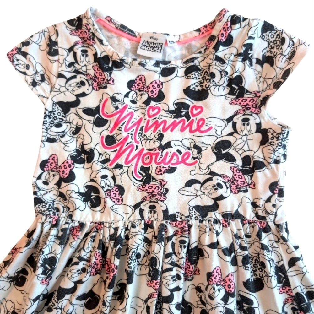 Disney Minnie Mouse Graphic Dress White And Pink Cotton SZ 28 Eu 7/8 US